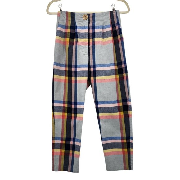 Corey Lynn Calter Sheila Carrot Pleated Plaid Pant Multicolor Crop Pants XS - Picture 8 of 8